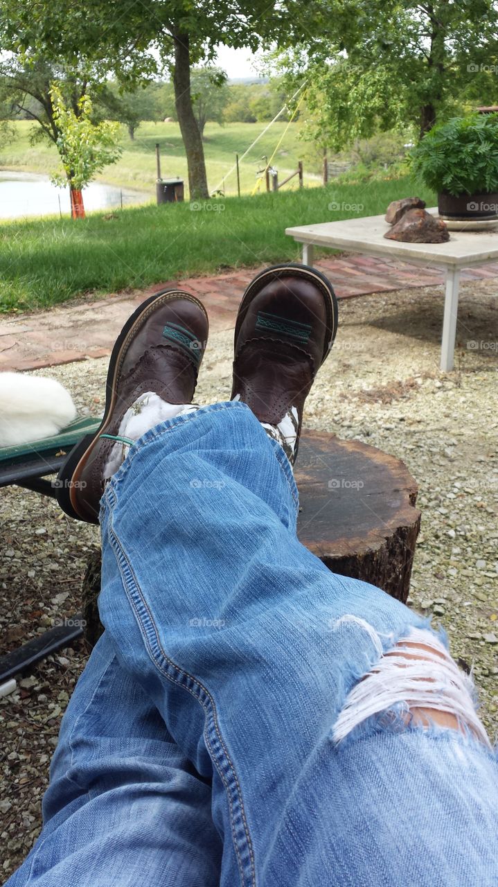 kicked back. Just enjoying some nice weather and a pretty view.