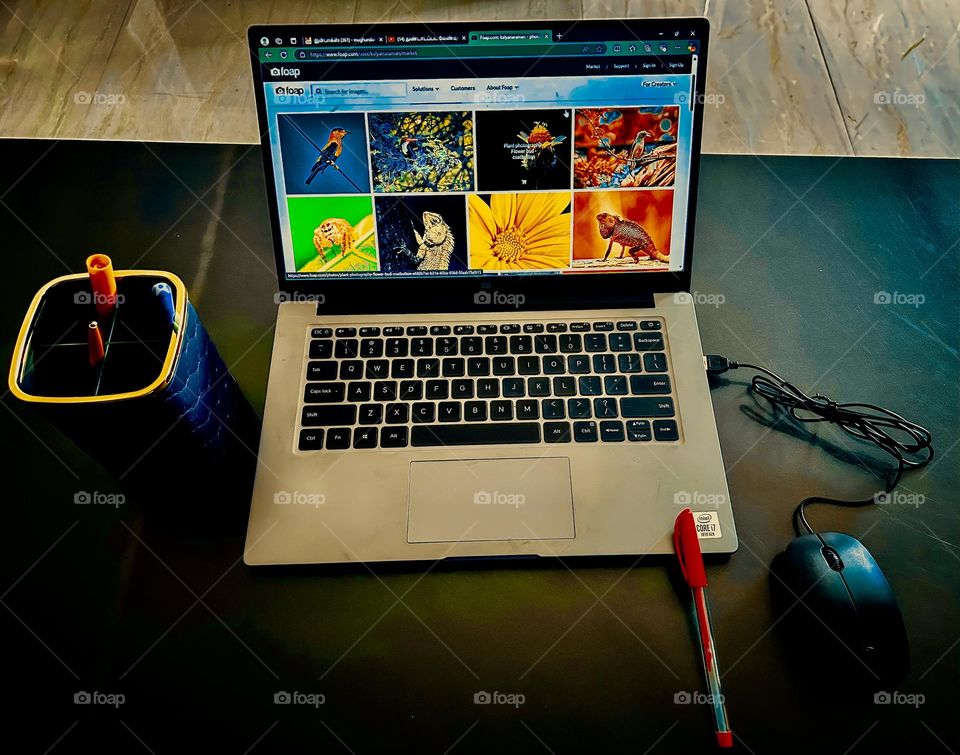 Office work desk photography - Laptop and work accessories 