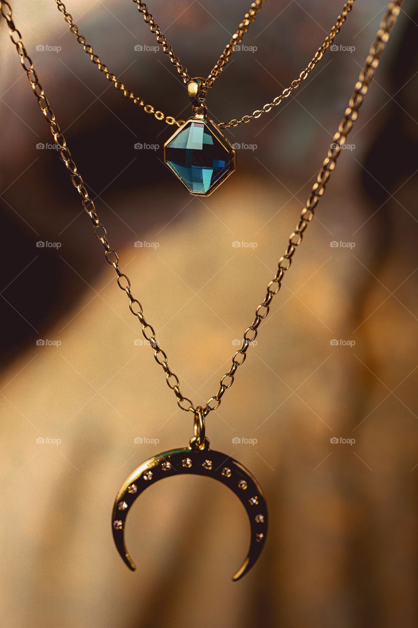 Gold chain- with locket & natural stone