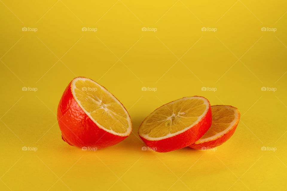 Red lemon sliced. Abstract food concept