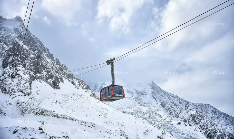 tram in a snowy mountain