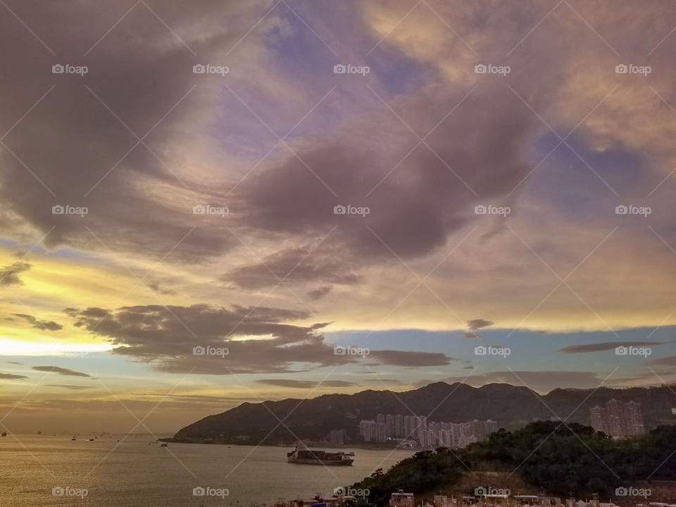 A sunset over Hong Kong, a view from Ma Wan Island
