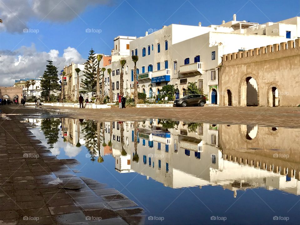 Beautiful Water mirror efftect after an heavy rain in essaouira in Morocco