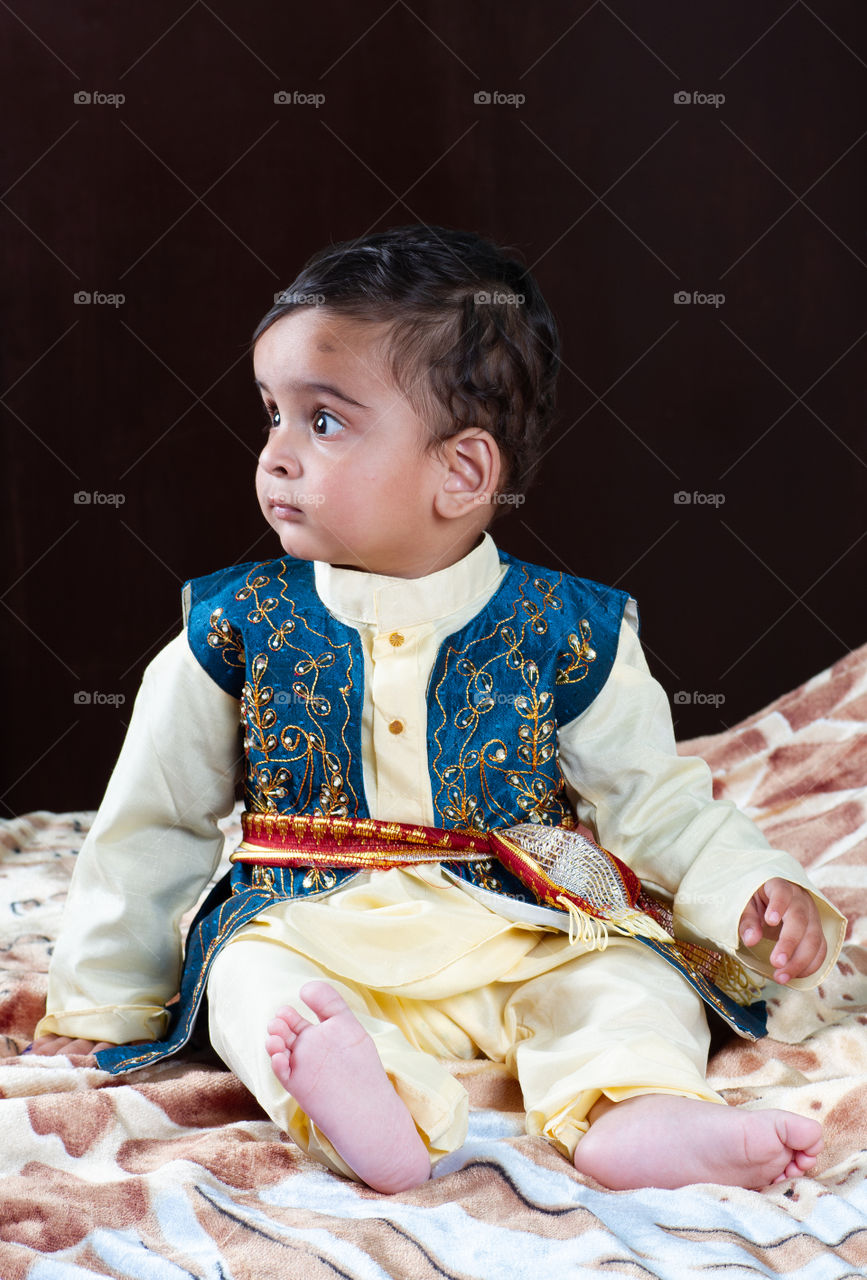 Cute Indian baby boy in traditional clothing