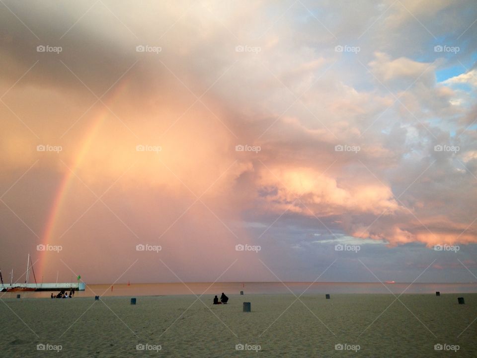 The rainbow over the Baltic Sea in Poland Gdynia 