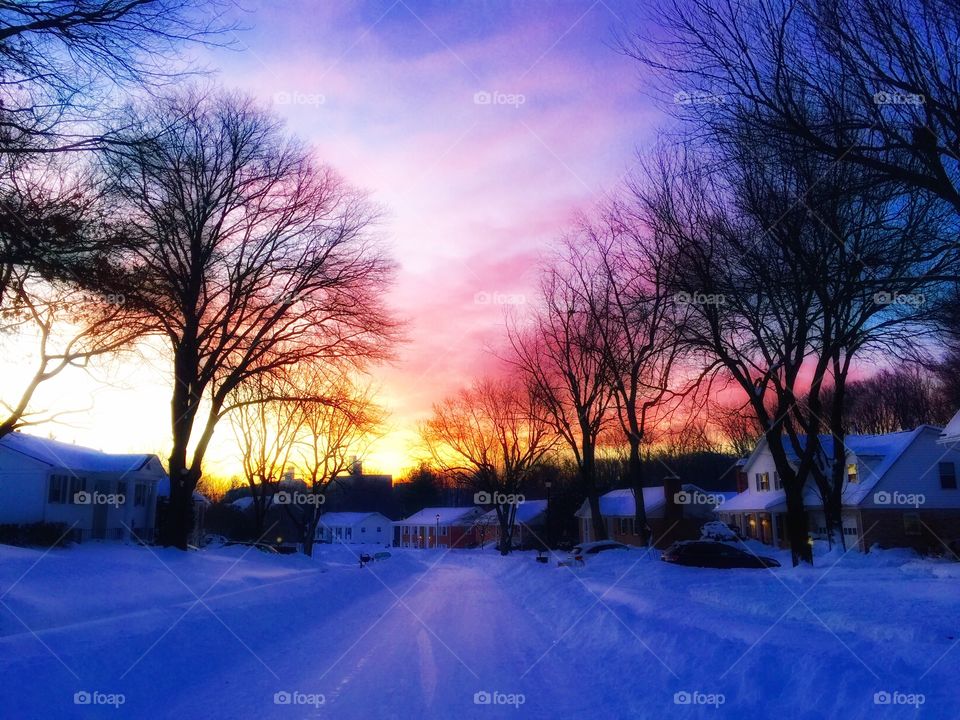 Snowy sunset