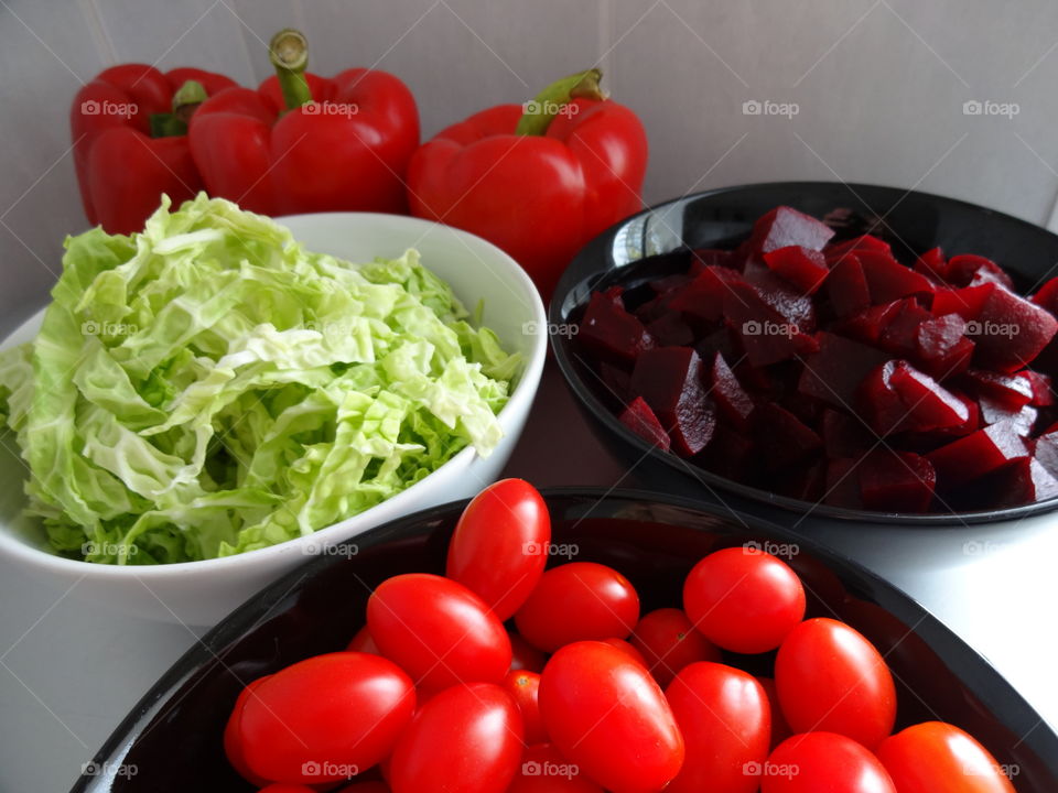 Fresh and colorful salad ingredients