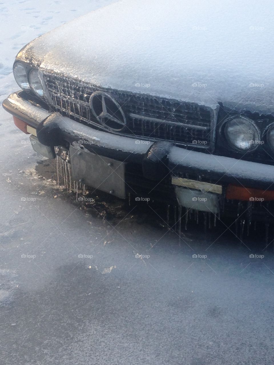 Snow and ice on 1979 Mercedes Benz