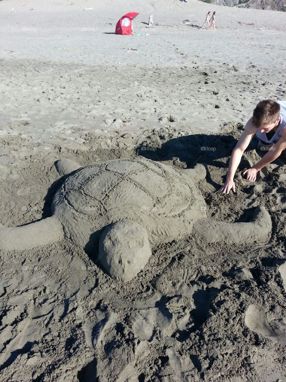 Sand Turtle (salmon beach CA). Making a turtle out of sand 