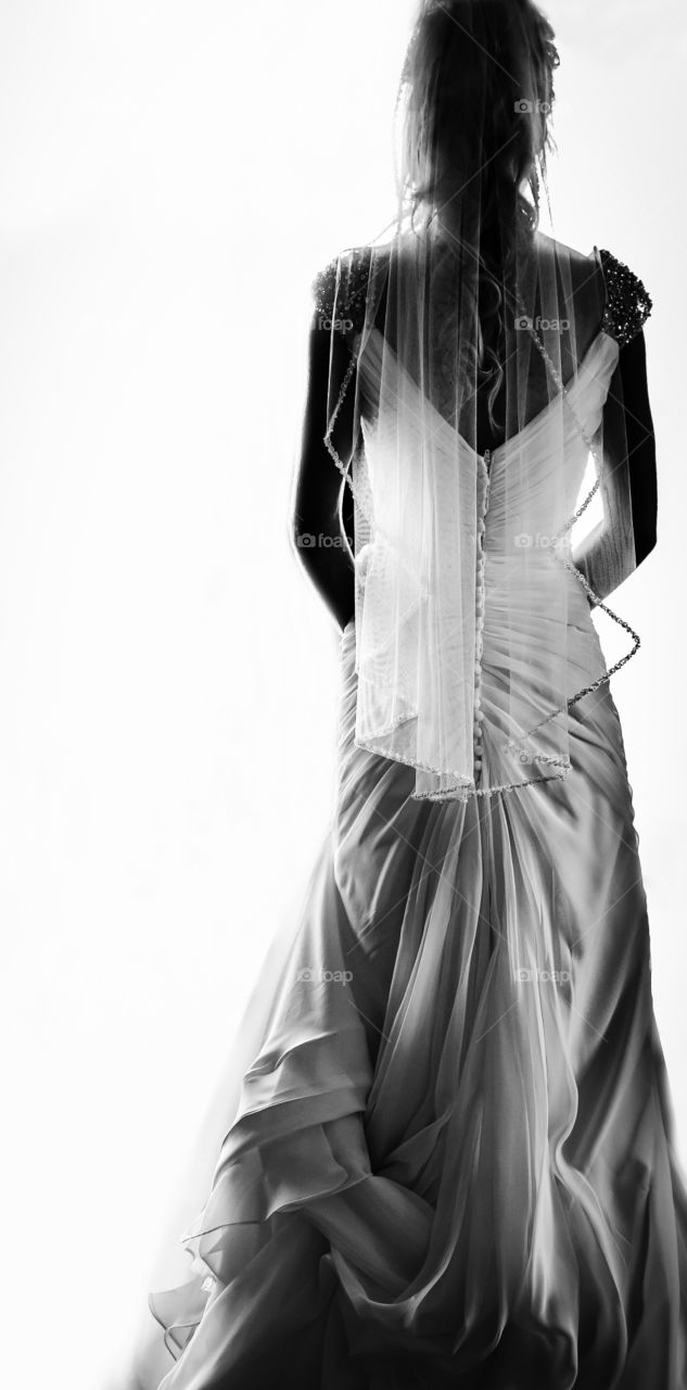 Bride in black and white image