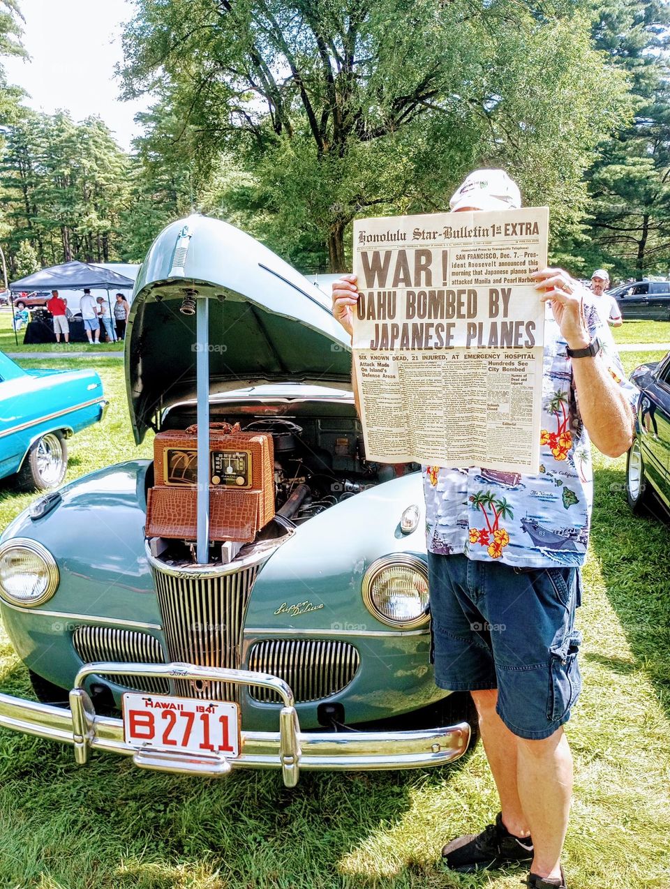 Vintage Car, Radio and Newspaper