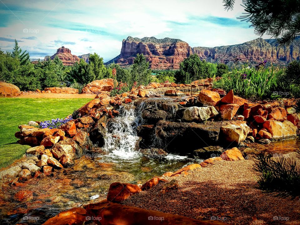 Stream, falls and Red Rocks