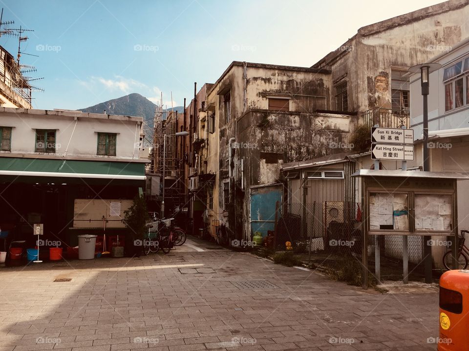 Old rustic street in Hong Kong - Lan tai island. Quiet. Fishing town. Hidden. Maintained culture 