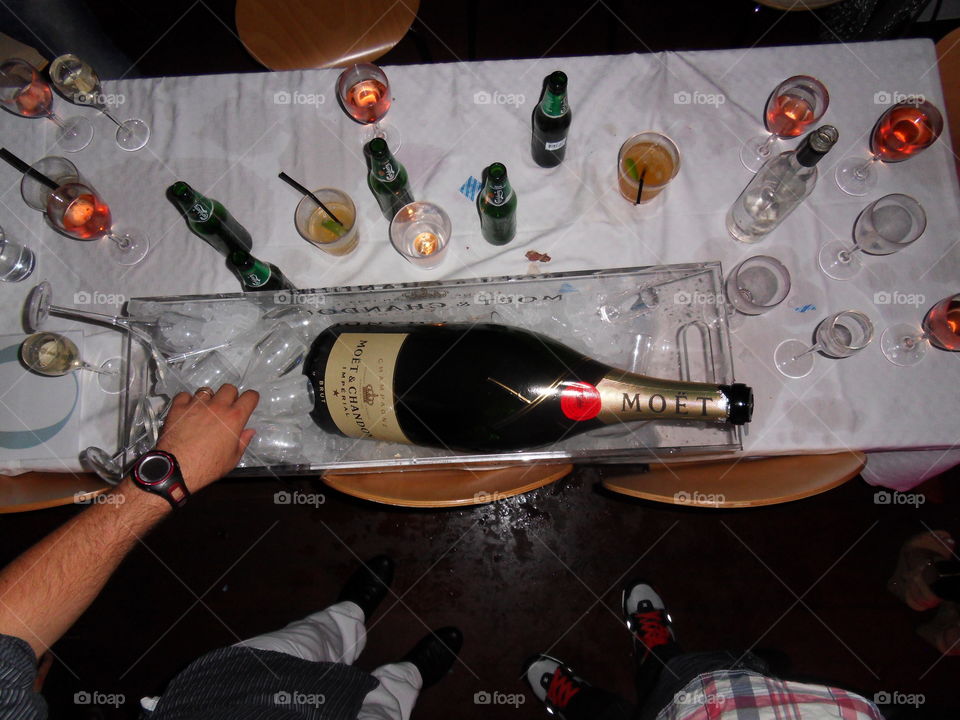 Big Moet champagne bottle at a luxury party at famous Pepes Bodega in Båstad Sweden.
