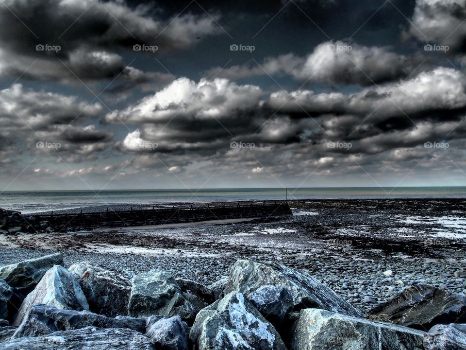 Dramatic seascape shot of the wild and Welsh Winter sea