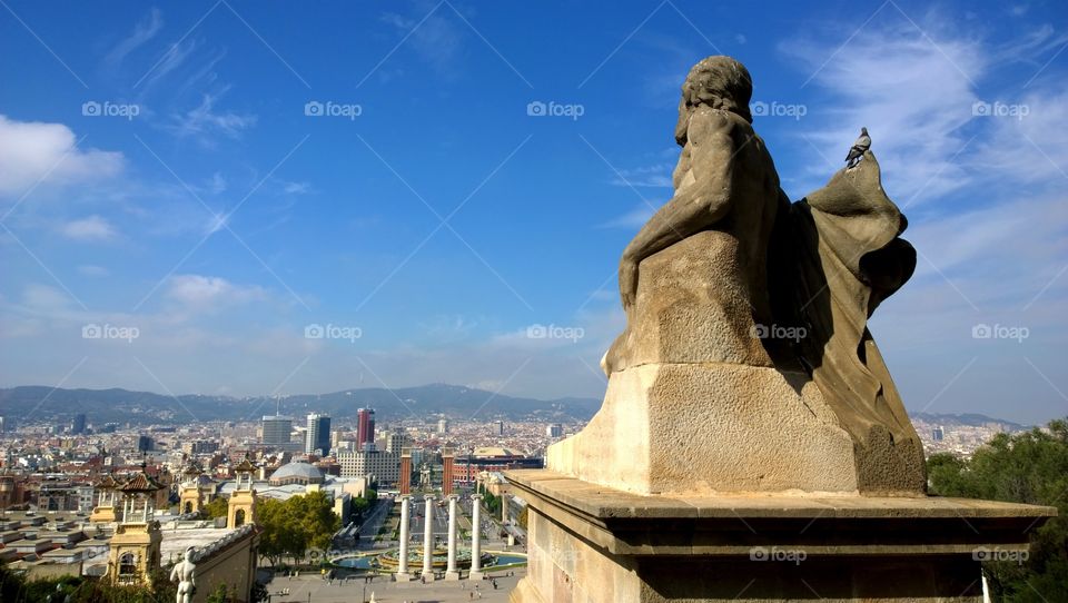 View from Montjuic, Barcelona. Sculpture and Landscape of the city of Barcelona from Montjuic