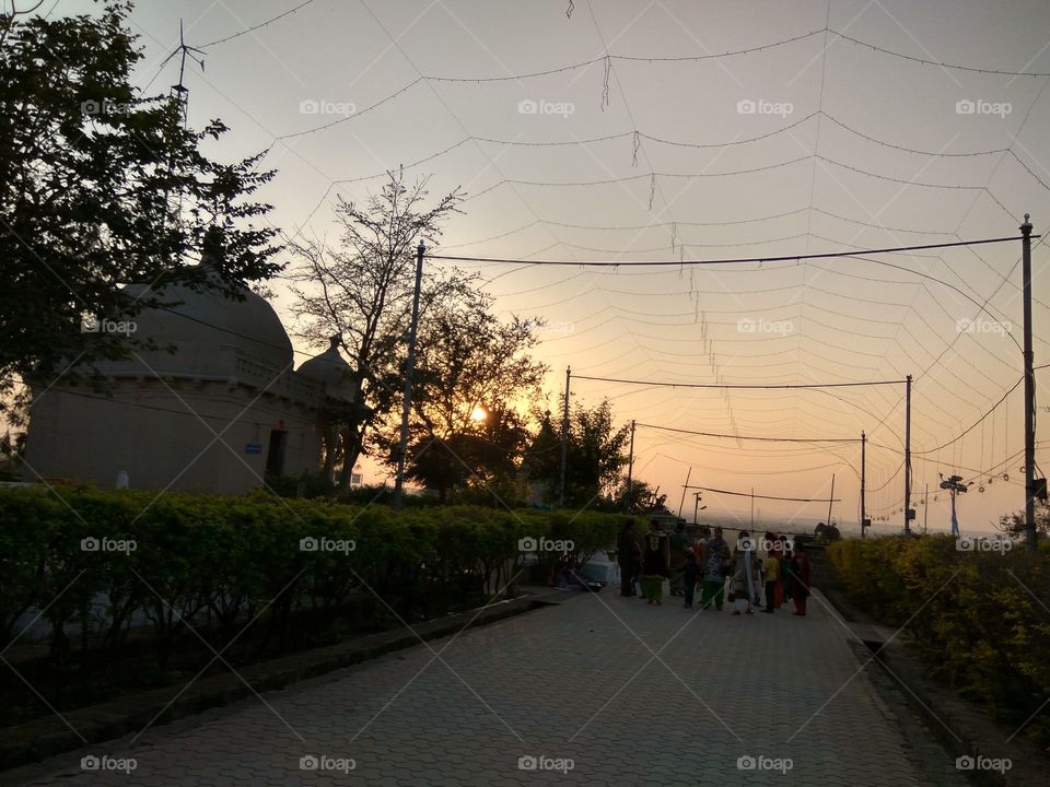 Sunset near to temple