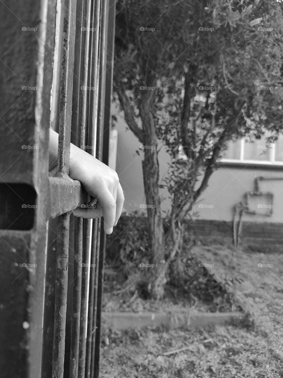 Hand through steel gate