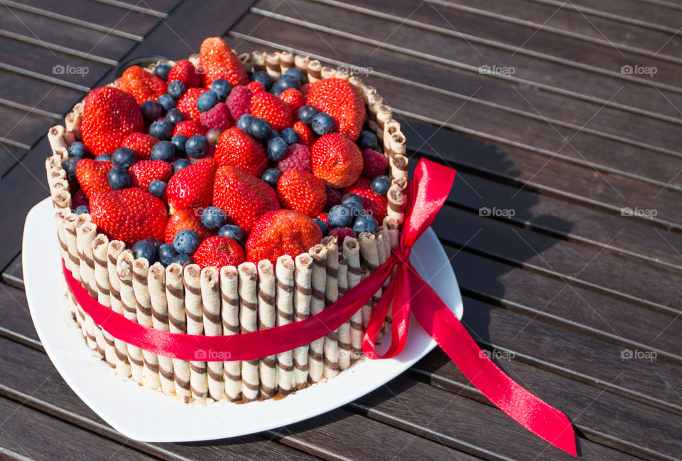 High angle view of fruit cake