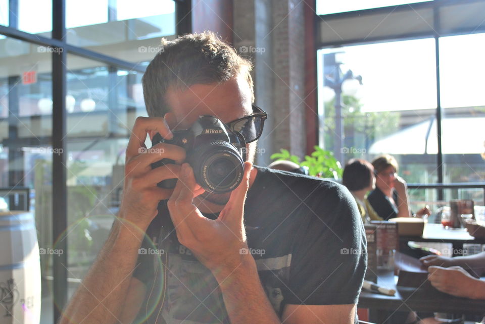 Male Photographer, Nikon DSLR, Hipster, Restaurant 