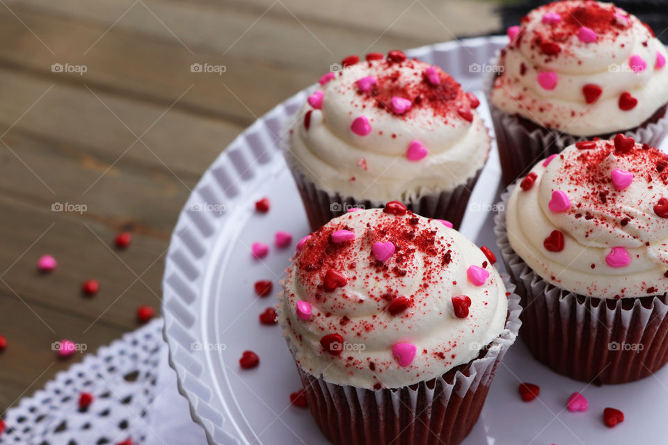 Red Velvet Cupcakes with heart sprinkles