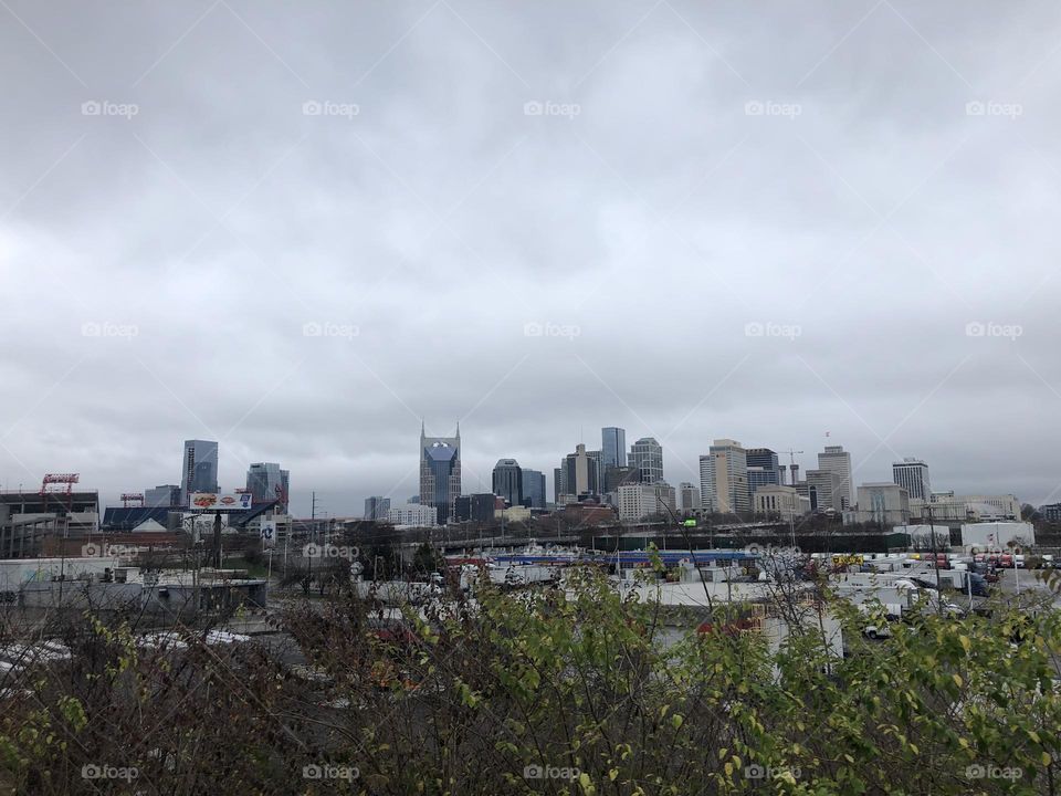 Nashville Tennessee skyline winter buildings city clouds sky