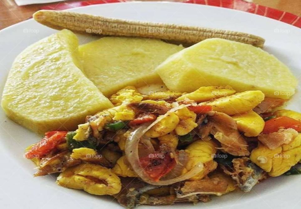 Ackee and saltfish with Yam