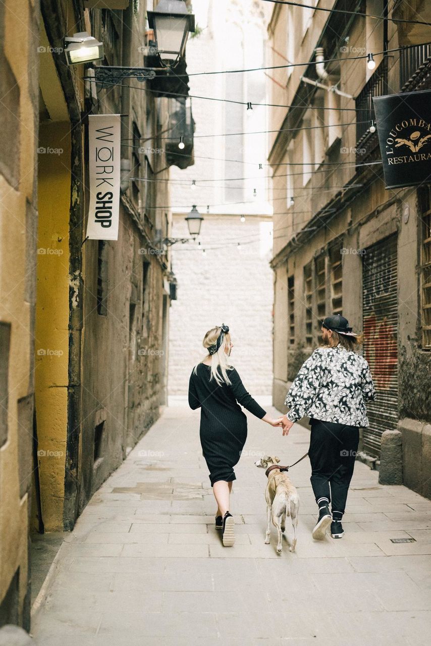 couple walking through the streets
