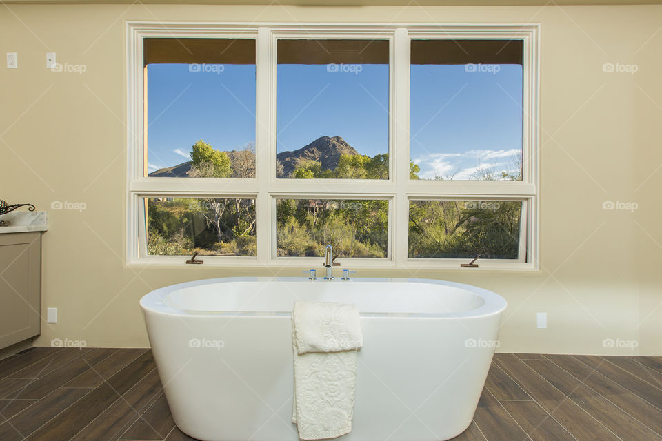 Luxury Bathroom With Mountain View Windows