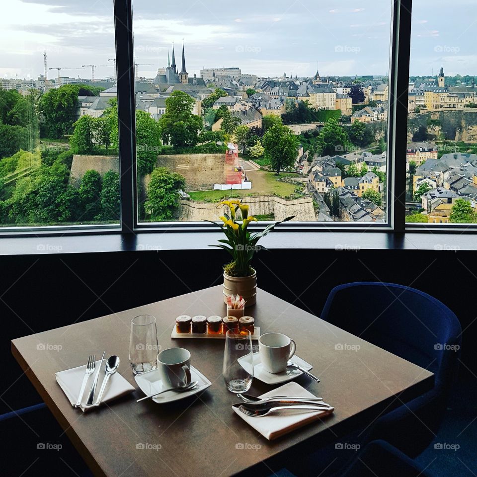Breakfast in Luxembourg with city view...