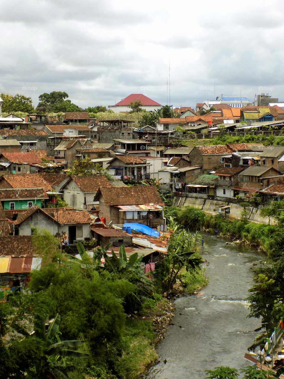 House in the city in the middle of the river
