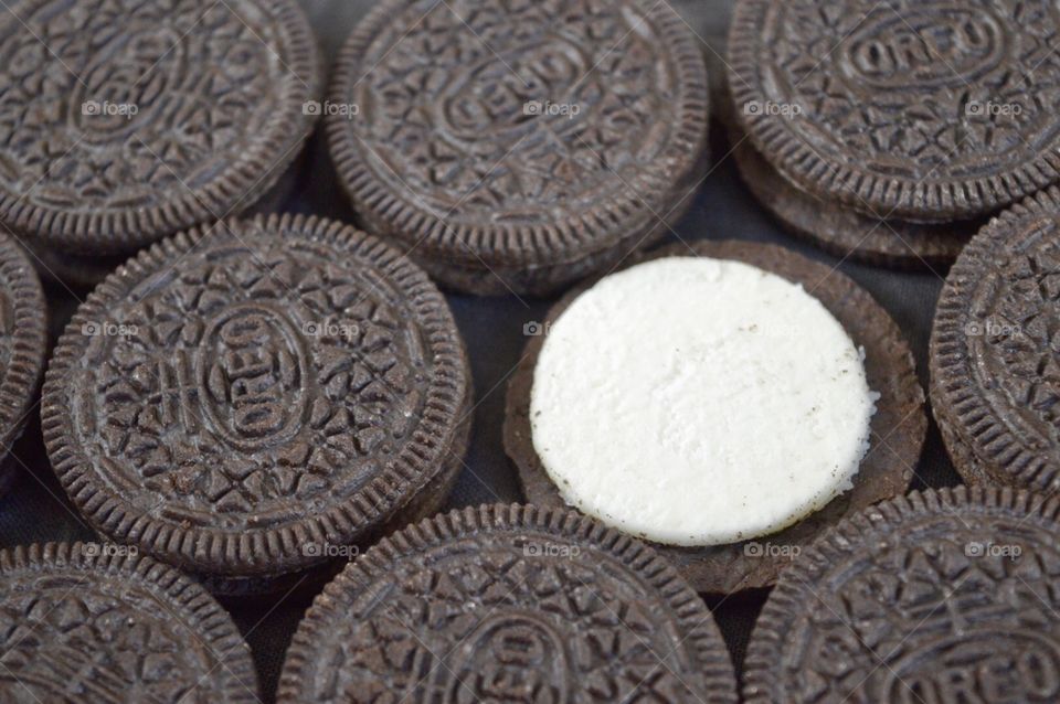 Contrasting Oreo cookie flat lay