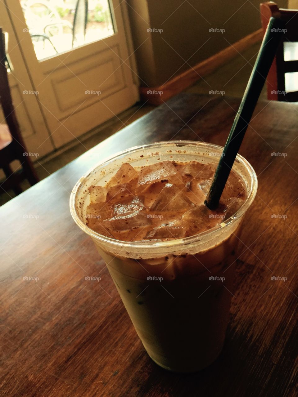 Iced coffee . Cold coffee on a hot day