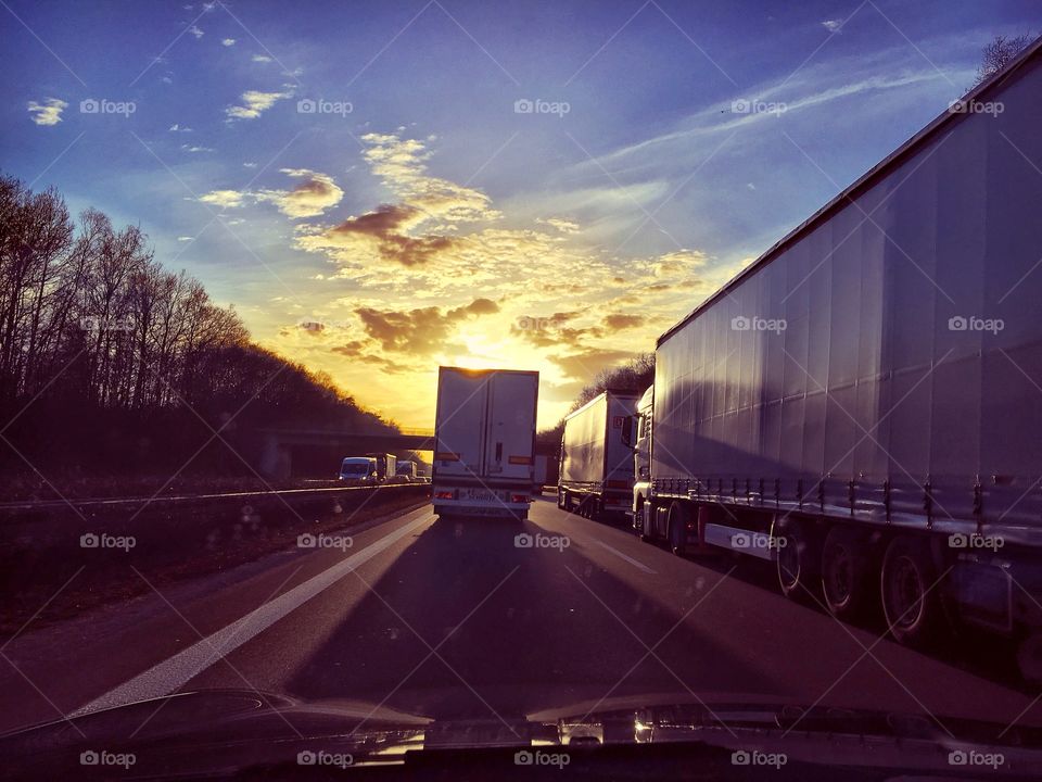 Road, Transportation System, Street, Highway, Sunset