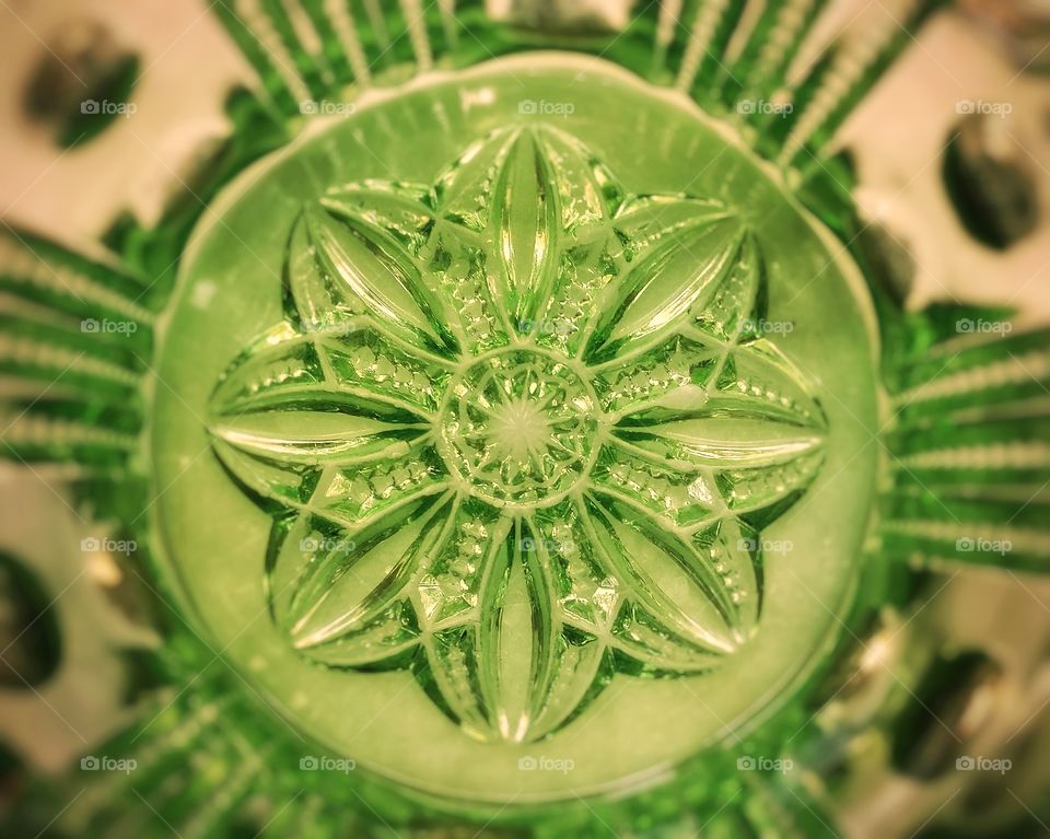 Green Pressed Glass Bowl Bottom