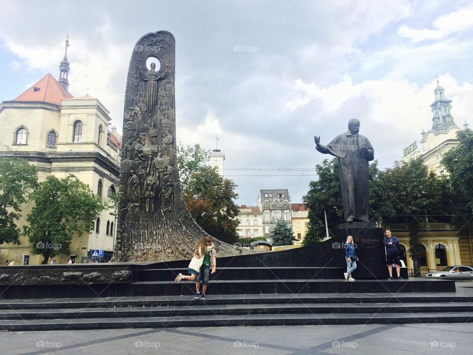 Love is in the air... Prospect Svobody, near Taras Shevchenko Monument in Lviv. Before the war. 