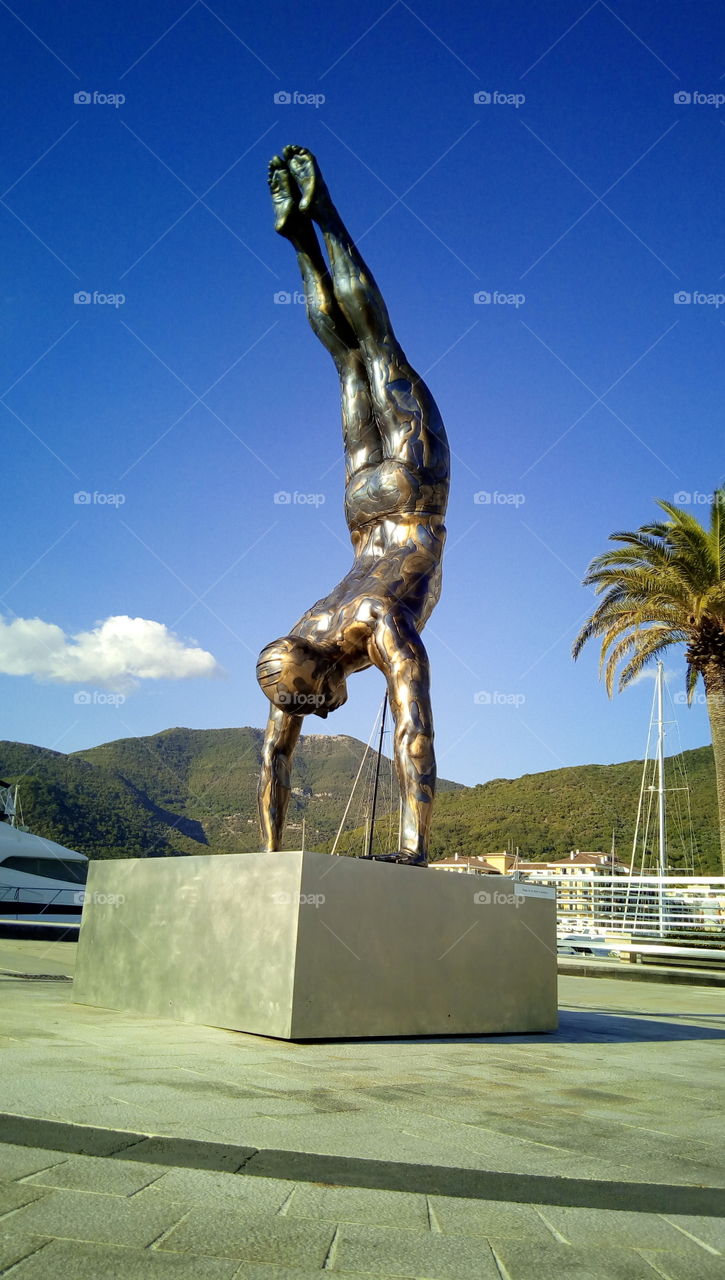 statue, beach, sea, port, art, summer