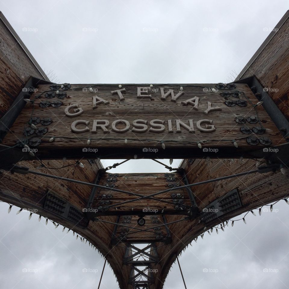 Gateway crossing walking bridge across a river in Houlton Maine
