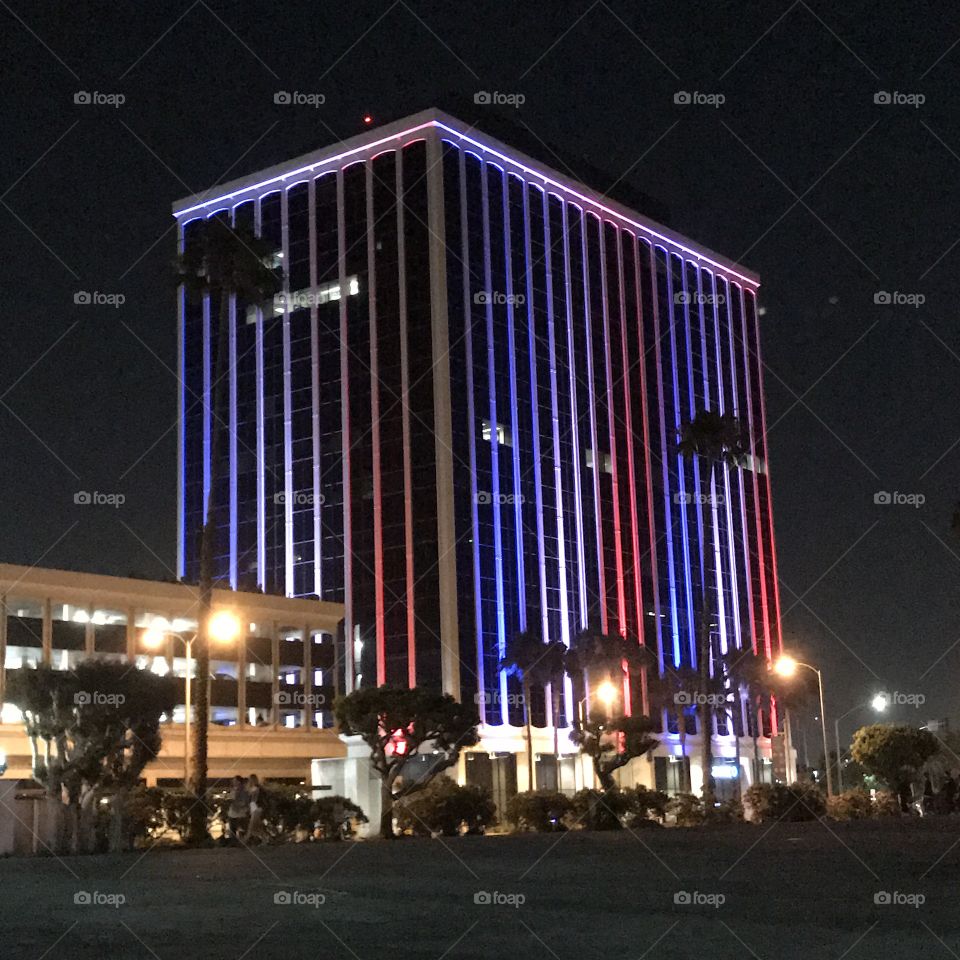 The building turned red, while and blue