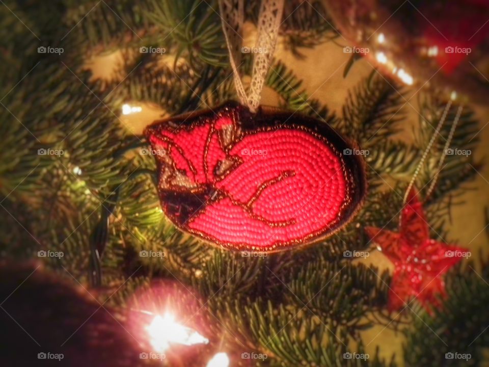 Red Fox beaded ornament
