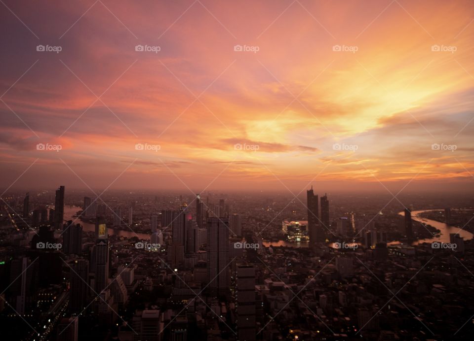 Beautiful twilight color on the sky at the capital city , Bangkok Thailand