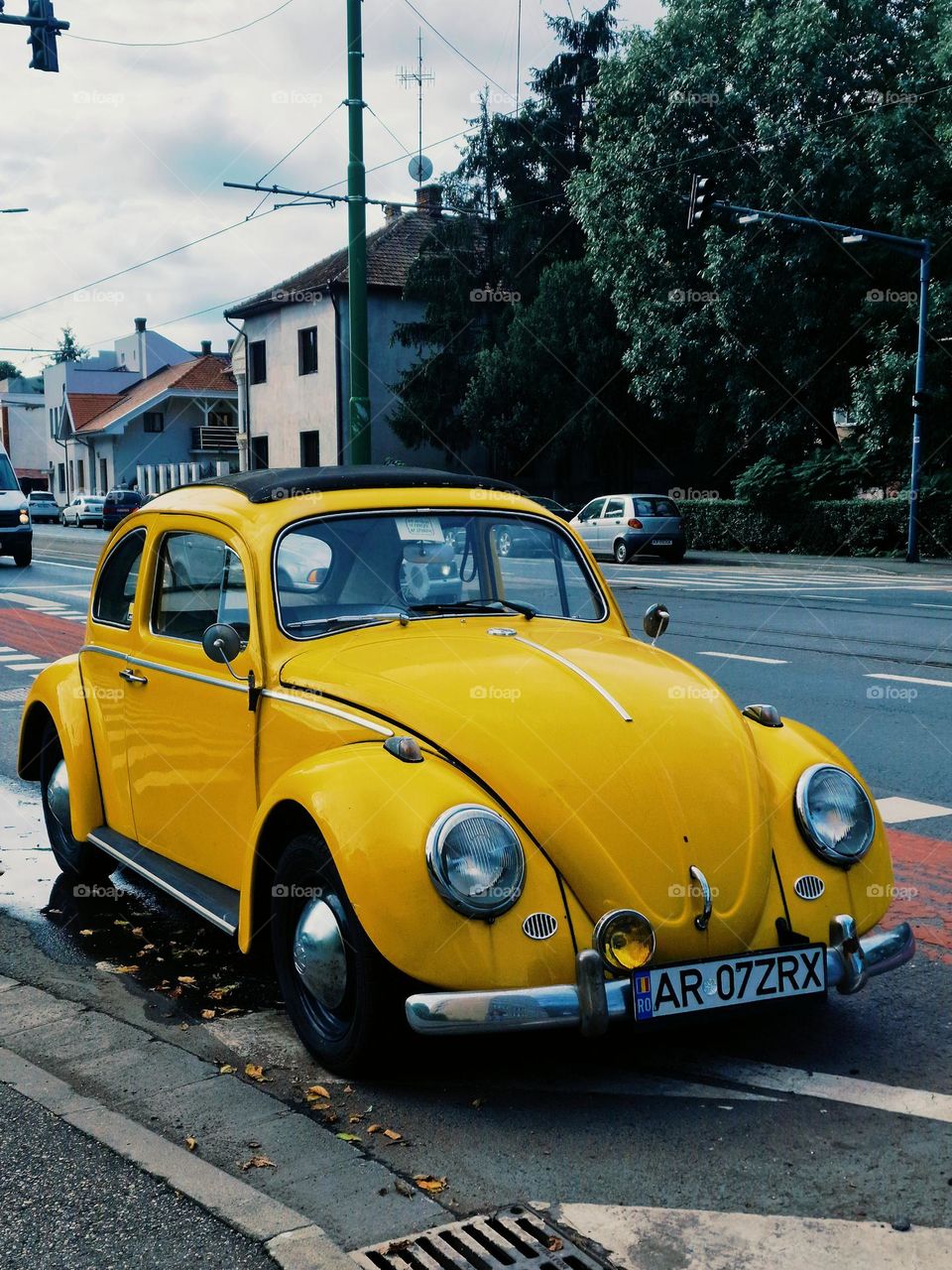 yellow vintage car