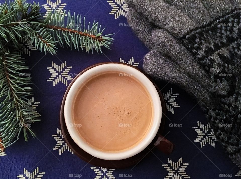 High angle view coffee cup