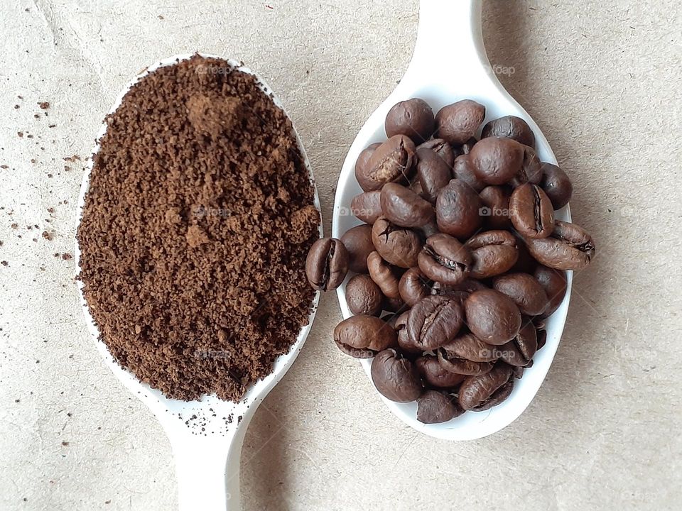 Photo of different states of coffee beans