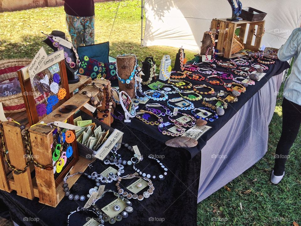 Market stall handicrafts. Market and fair stall featuring handicrafts