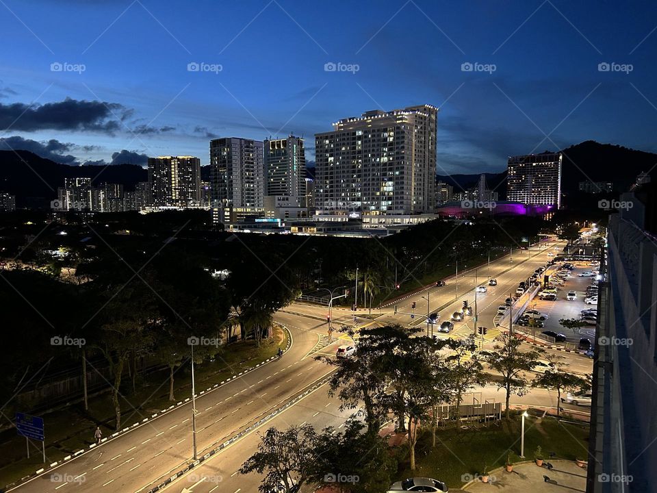 Penang city at night view from Condominium 