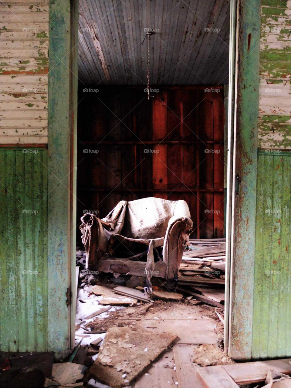 Portrait of chair in abandoned home at Montana ghost town