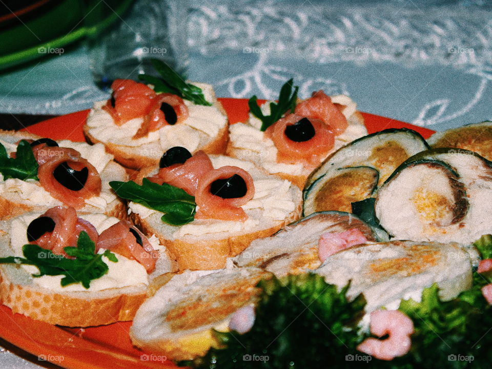 Sandwiches with red fish.