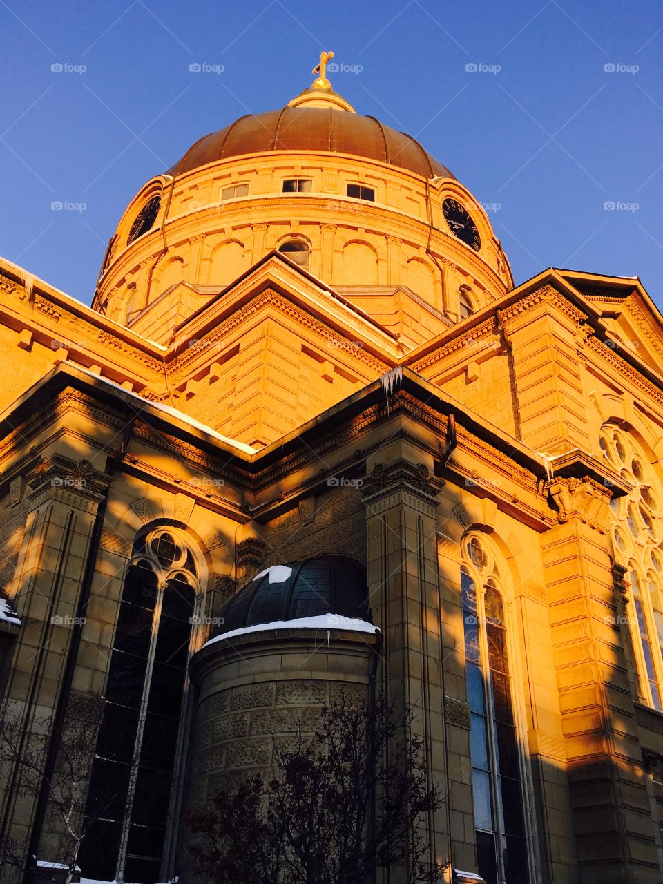 Low angle view of church during winter