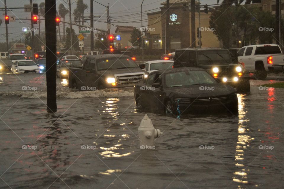 Flooded street in California Santa Ana 